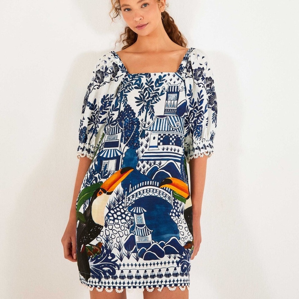 NWT Anthropology FARM Rio Ancient Garden Toucan Mini Dress Size M